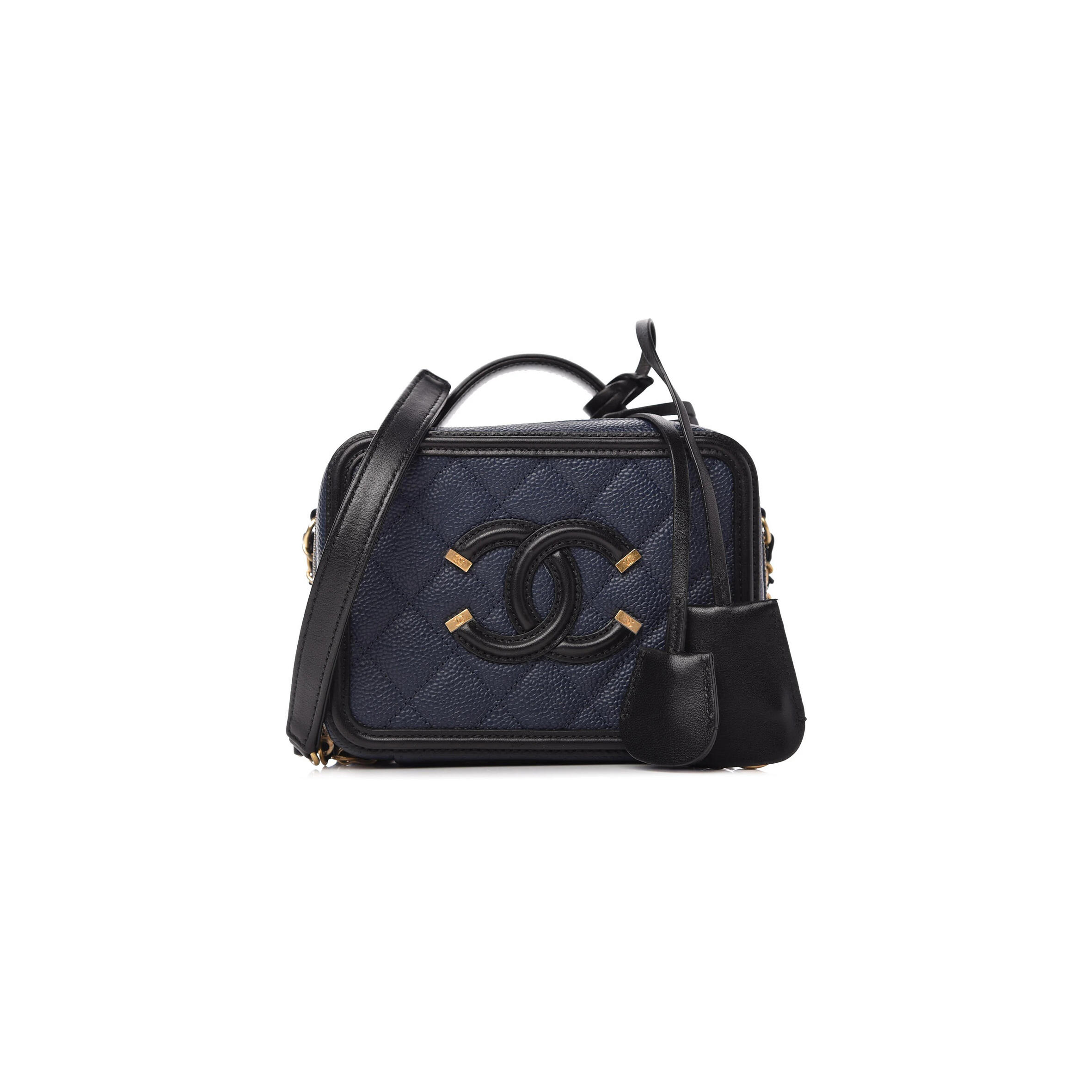 Ch**el caviar quilted small cc filigree vanity case navy black (16*12*7cm)